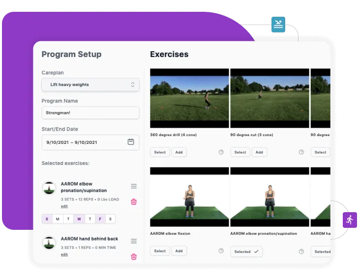 Mockup presenting our exercise prescription builder for healthcare clinics